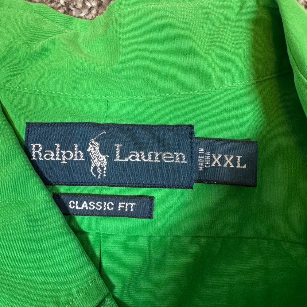 Ralph Lauren Mens XXL Classic Fit Green Short Sleeve Button Down Shirt Pony - Picture 3 of 8